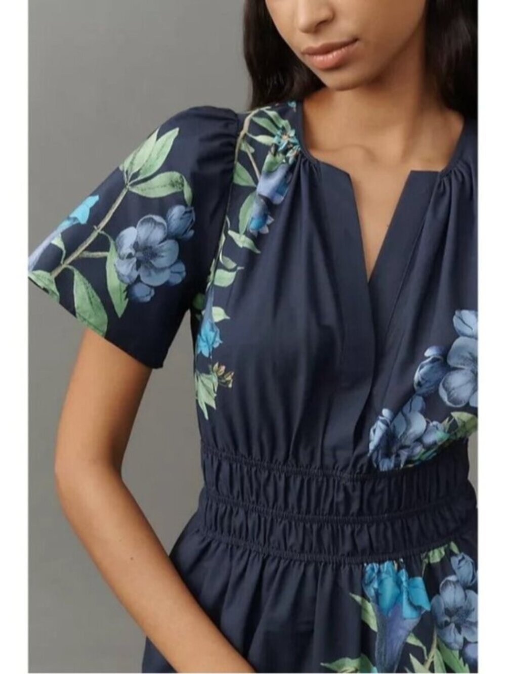 NWT Size XL - The Somerset Mini Dress Blue Green Floral 100% Cotton - Picture 3 of 8